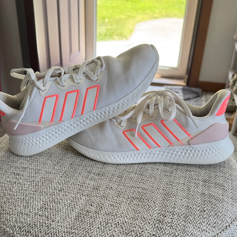 Adidas Women's White and Neon Pink Sneakers - Picture 5 of 8